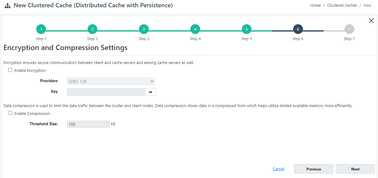 Encryption and Compression for Persistence Cache Web