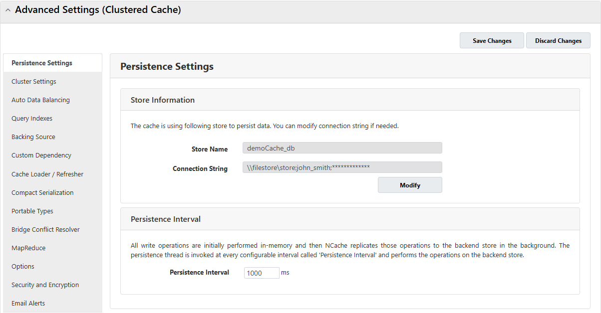 Configure Persistence Settings NCache Management Center