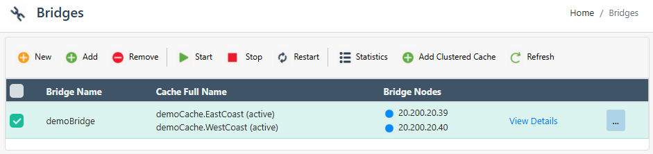 Stop Bridge NCache Management Center list