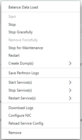 A screenshot showing the options menu for a server node in NCache Management Center, with the 'Stop for Maintenance' option.