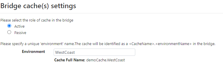 Settings for Bridge Clustered Cache Web