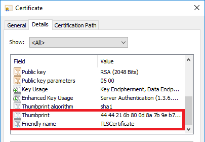Thumbprint for SSL Security