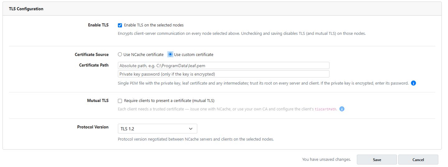 Configure a Custom Certificate for TLS