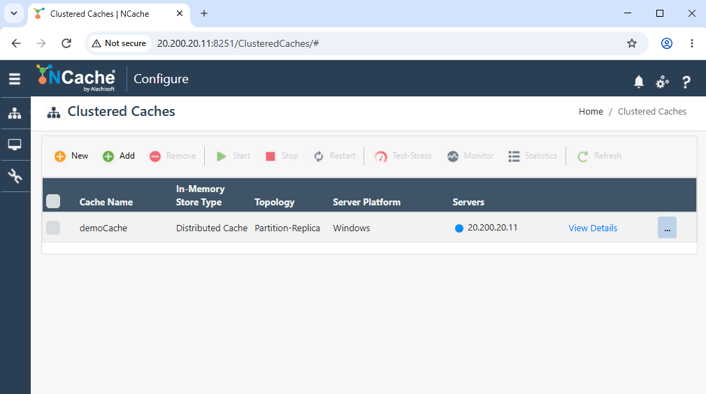 NCache Management Center Landing Page