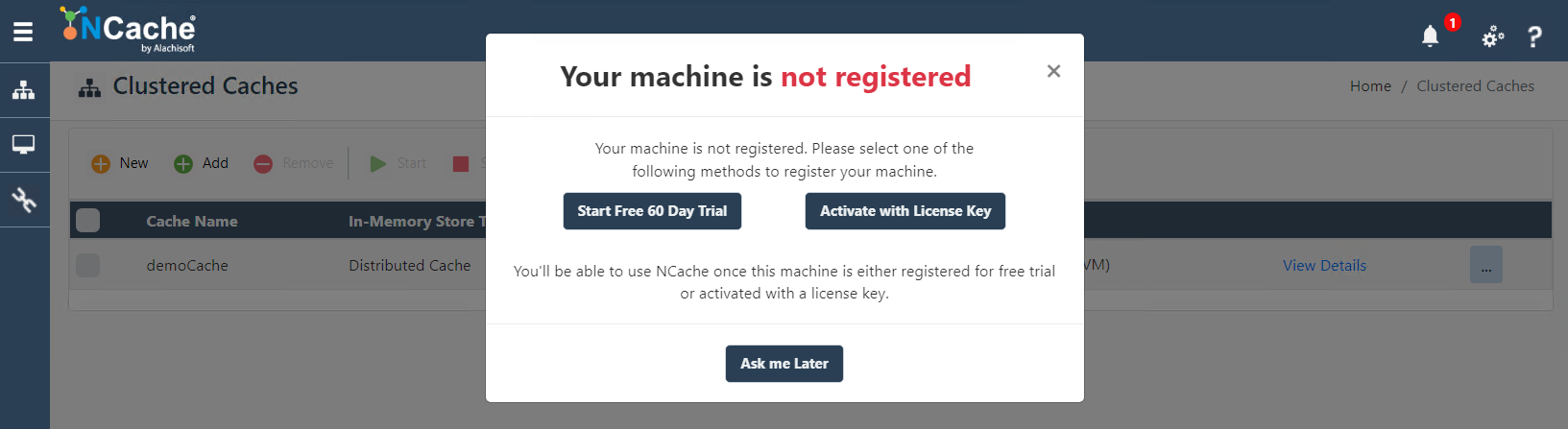 Register NCache Prompt