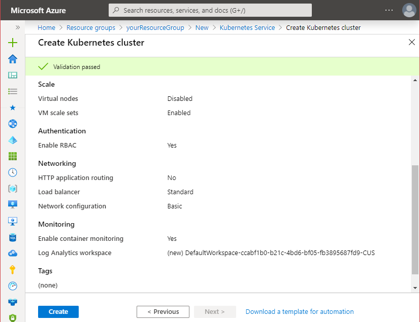 azure-portal-kubernetes-cluster-create