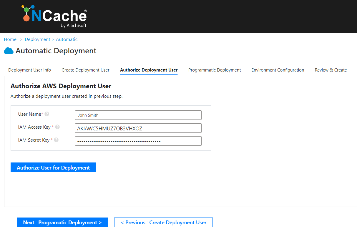 NCache Cloud Portal Authorize Deployment User