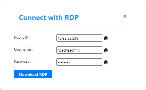 NCache Cloud Portal Connect RDP