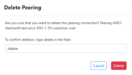 Delete Peering Popup
