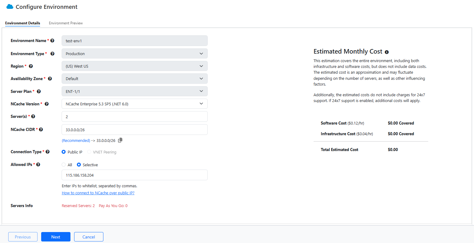 Public IPs environment Details Form