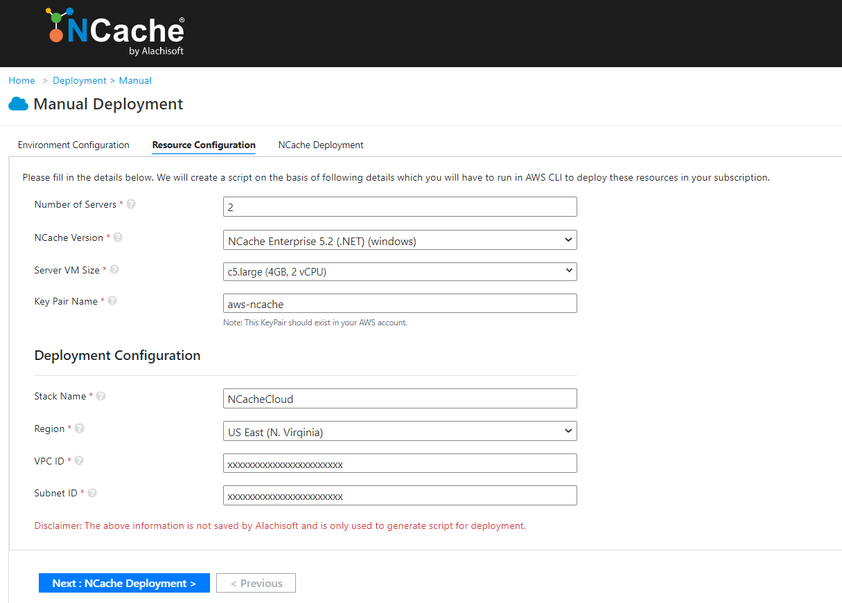 NCache Cloud Portal Resource Configuration AWS