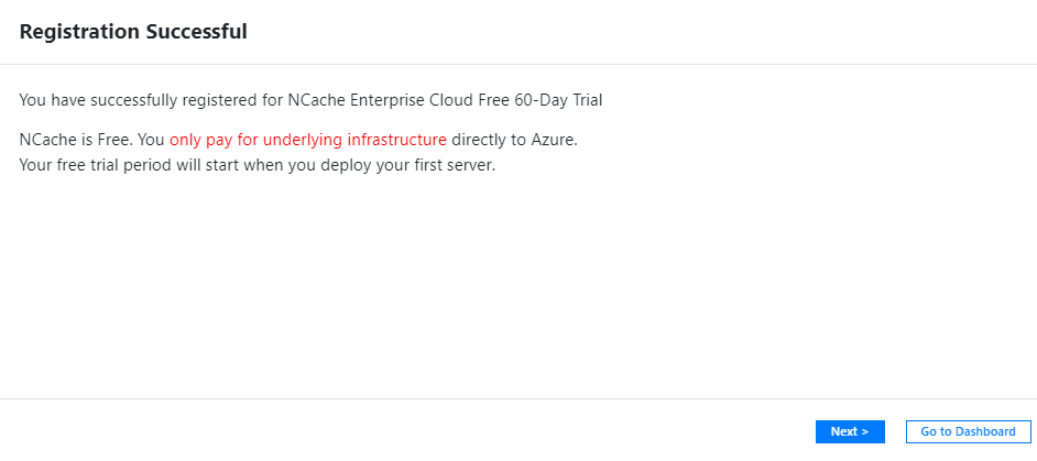NCache Cloud Portal Successful Registration