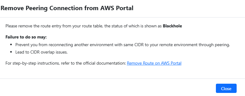 Remove VPC Peering from Portal