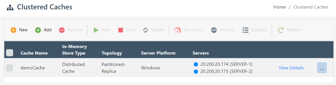 NCache Cache cluster di Management Center