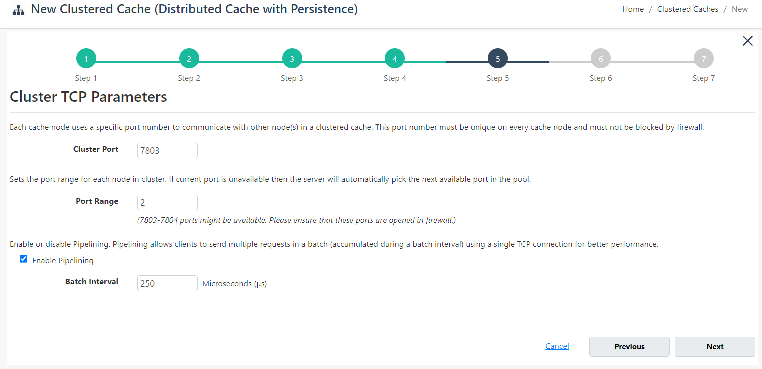 Specify TCP Parameters for Persistence Cache Web