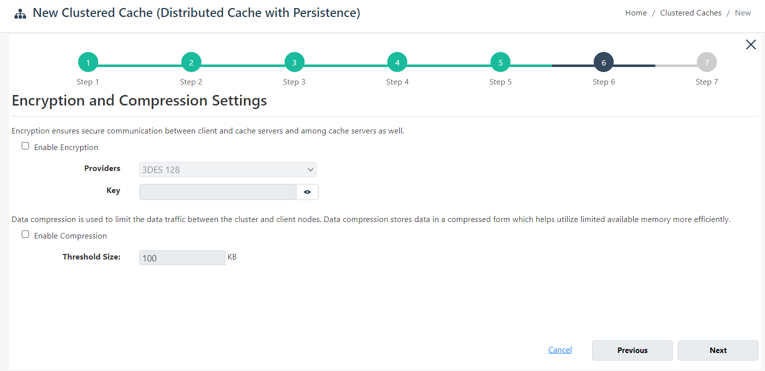 Encryption and Compression for Persistence Cache Web