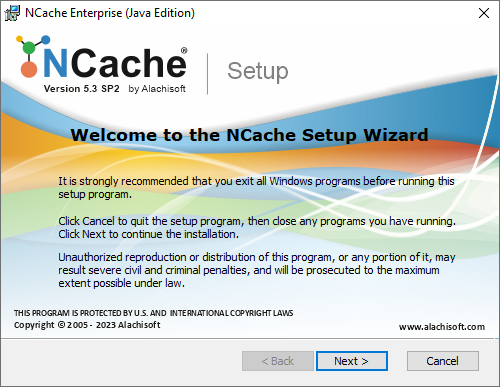 NCache Windows Installation Welcome screen