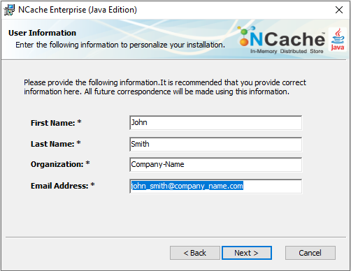NCache Windows Installation User Info