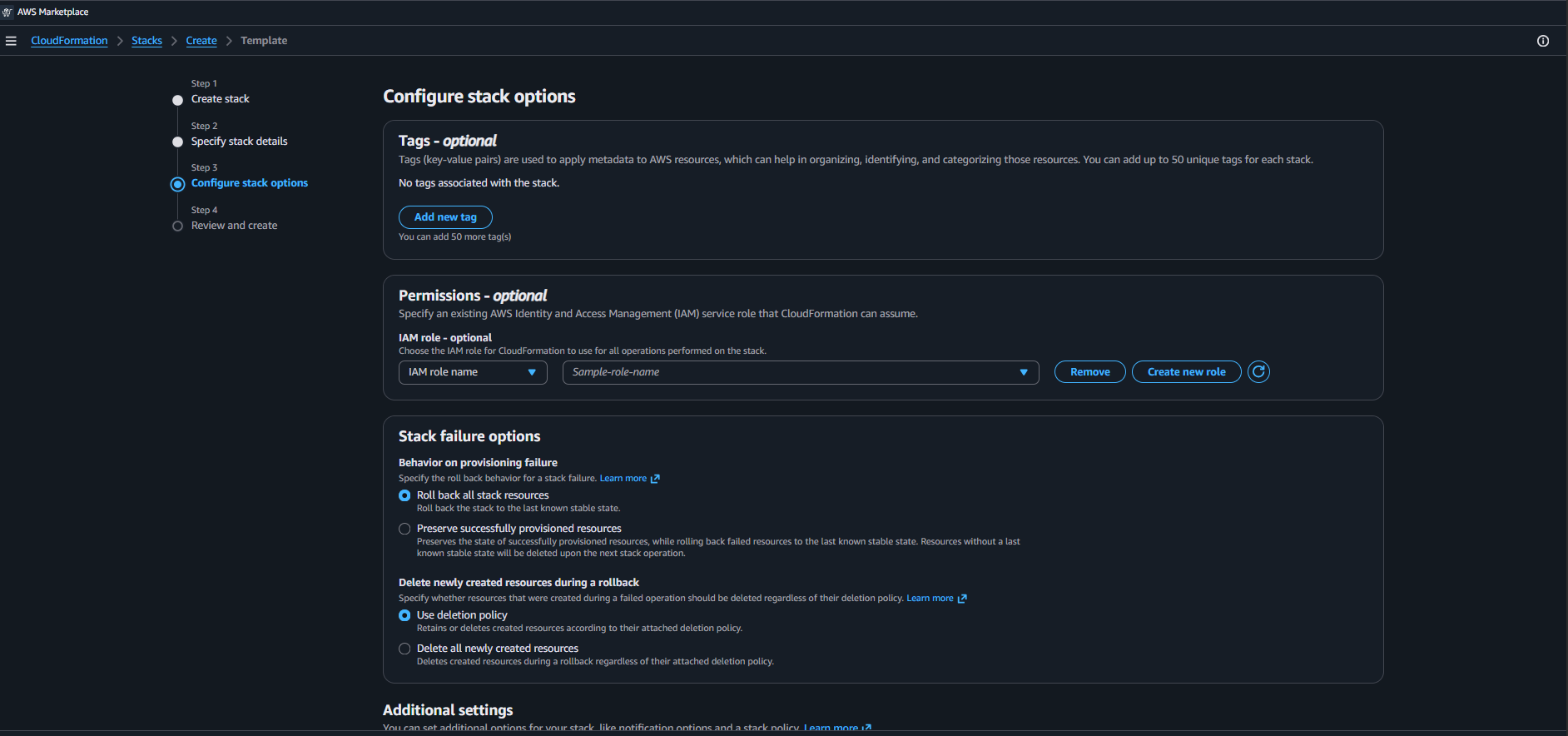 Configure stack options