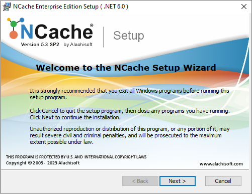 NCache Windows Installation Welcome screen