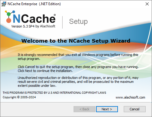 NCache Windows Installation Welcome screen