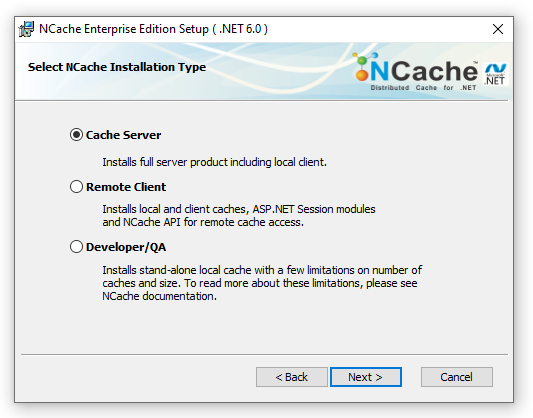 NCache Windows Installation Type