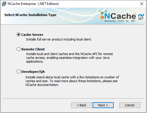 NCache Windows Installation Type