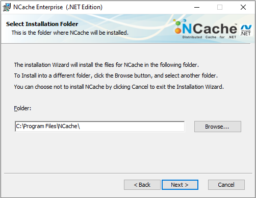 NCache Ubicación de instalación de Windows