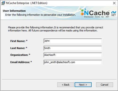 NCache Windows Installation User Info