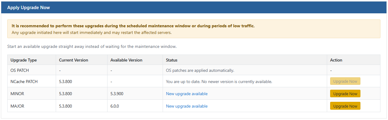 Upgrade Status and Actions