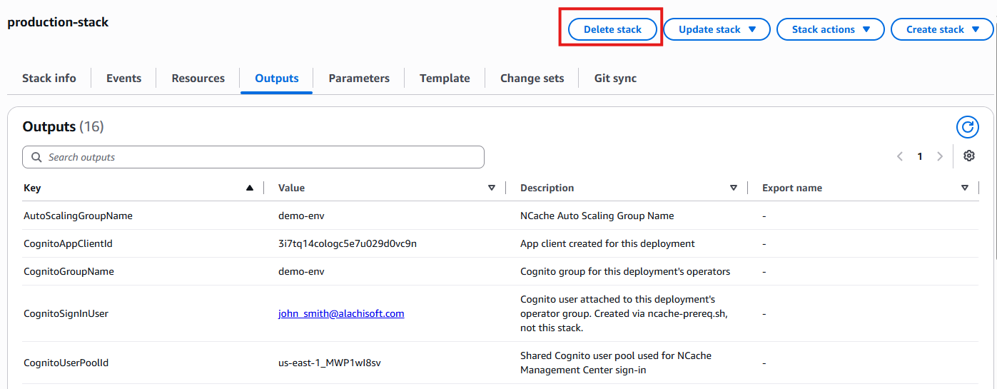 Delete Stack Button