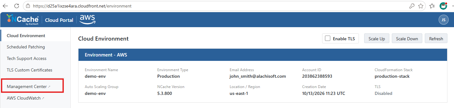 NCache Management Center Cloud AWS