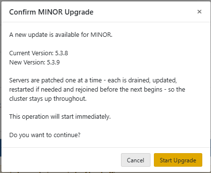 MINOR Upgrade Confirmation Prompt