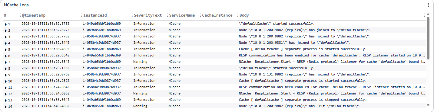 NCache Logs AWS