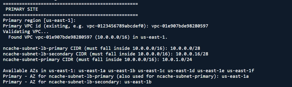 Primary Site AWS Shell Info