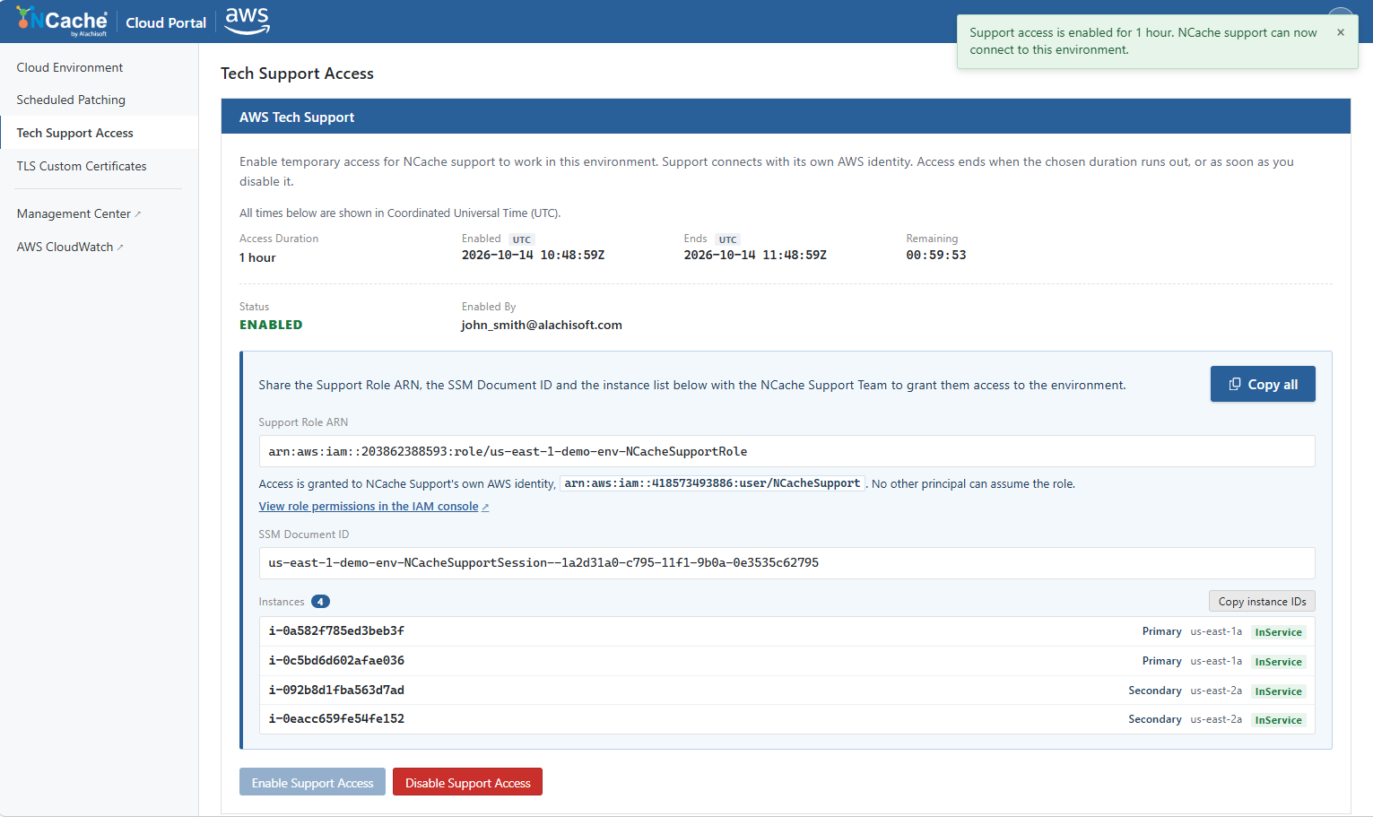 Tech Support Access AWS Enabled