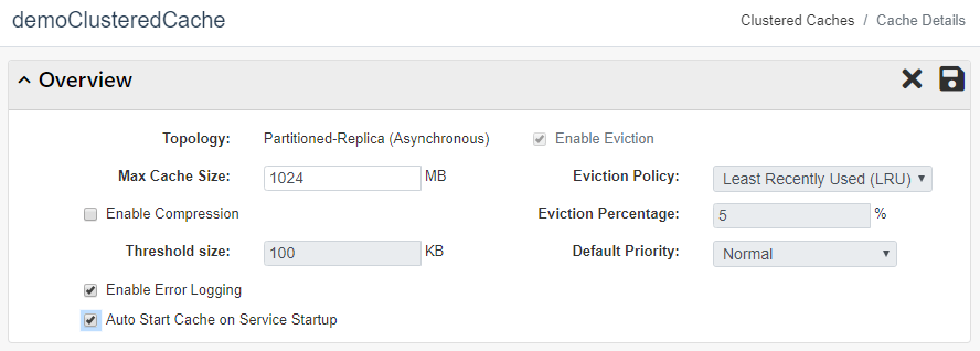 Figura 3: NCache Configurações de visão geral do cache do Web Manager