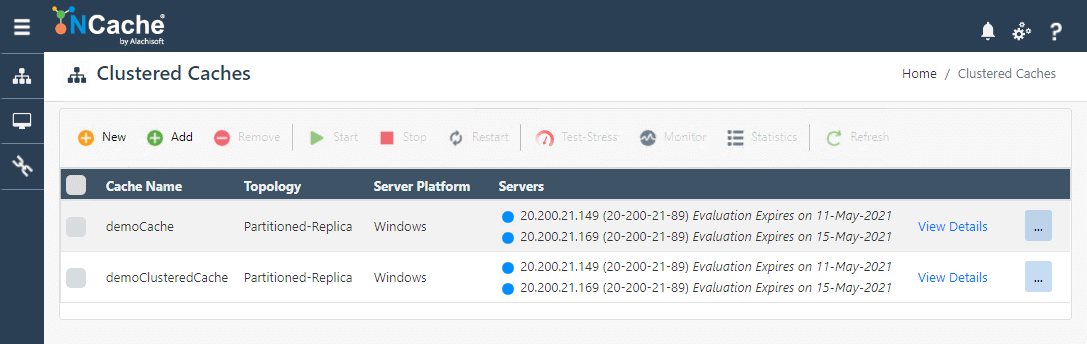 図2： NCache Webマネージャ