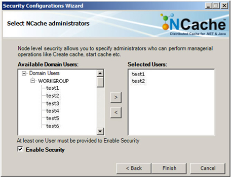 NCache fonction d'activation de la sécurité