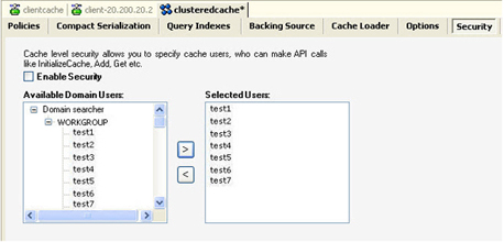 Security from NCache Manager Tool bar