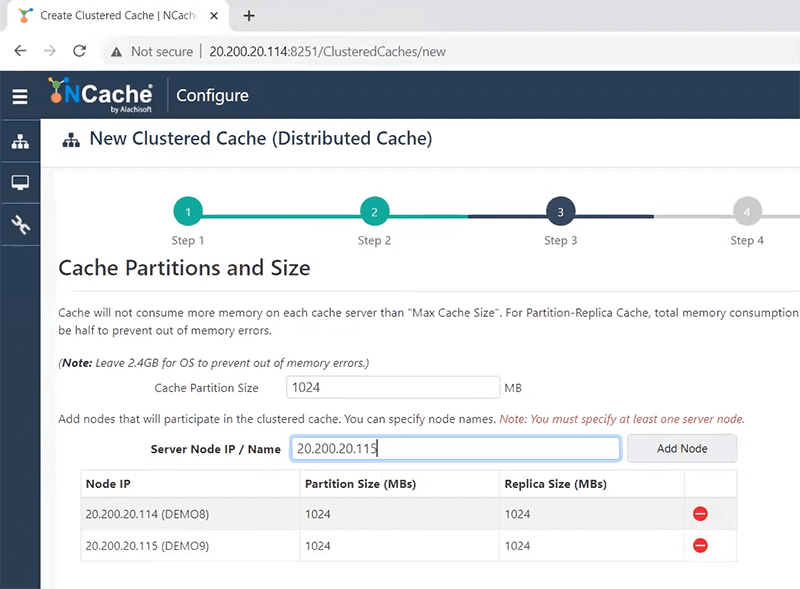 Definir partições e tamanho do cache