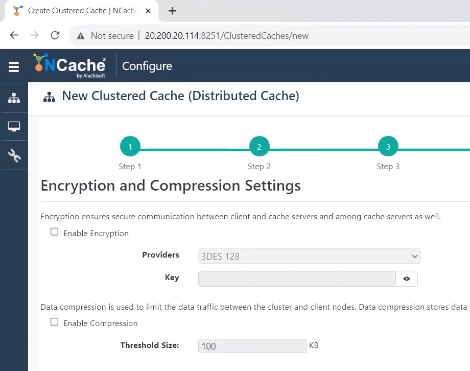 Configurações de criptografia e compactação