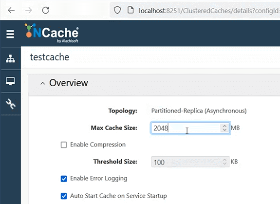 NCahe の実行時にキャッシュ サイズを変更する