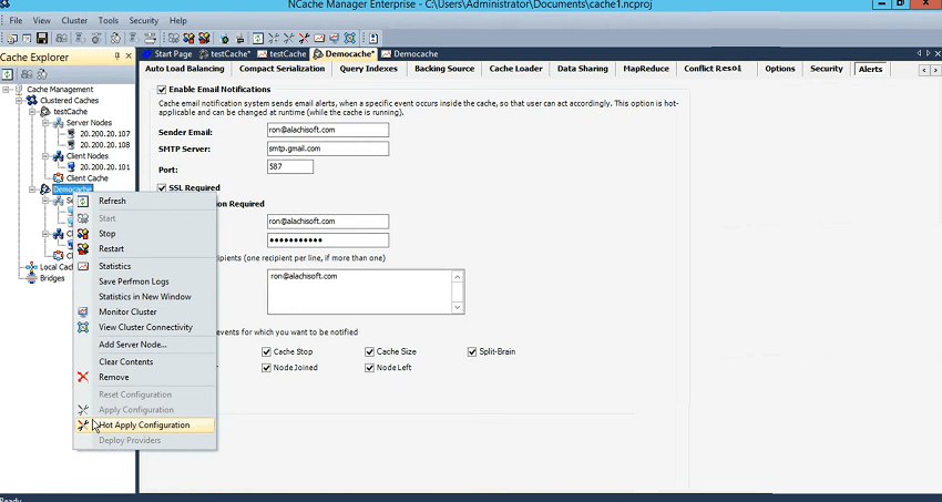 configuração de alertas de e-mail