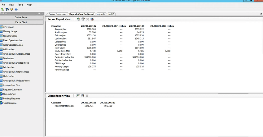 vue de rapport de serveur